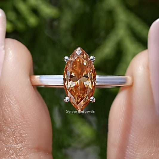 Marquise Cut Moissanite Gemstone Hidden Halo Solitaire Ring