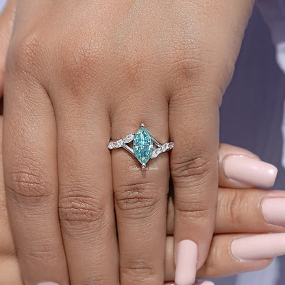 Green Marquise Moissanite Gemstone Floral Wedding Ring