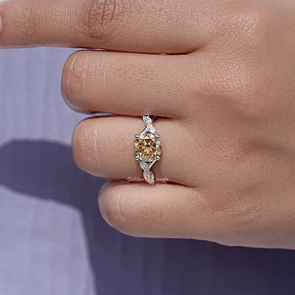 Yellow Round Cut Gemstone Moissanite Floral Wedding Ring