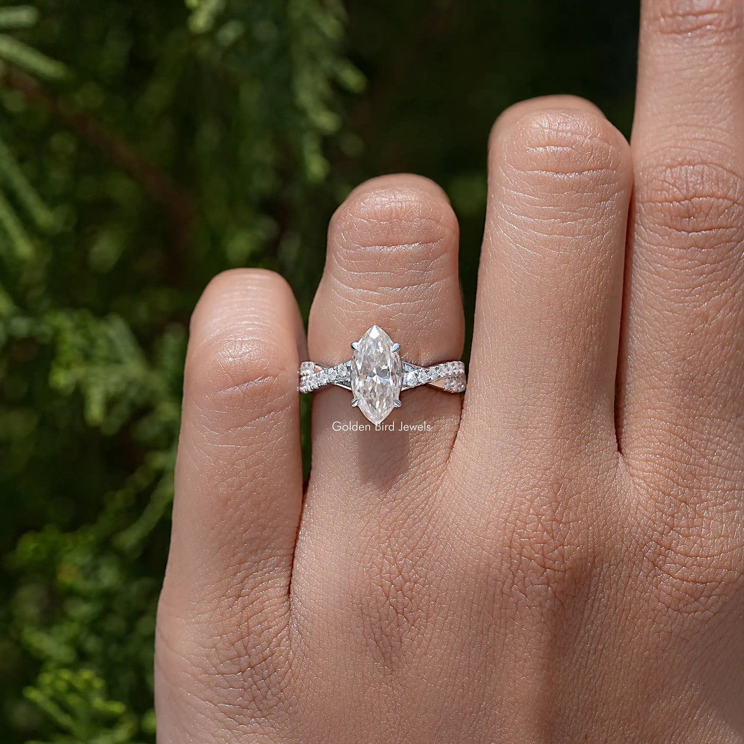 Marquise Moissanite Twisted Accent Wedding Ring