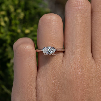 Dutch Marquise Moissanite East West Solitaire Ring