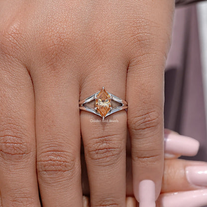 Dutch Marquise Moissanite Gemstone Spilt Shank Wedding Ring