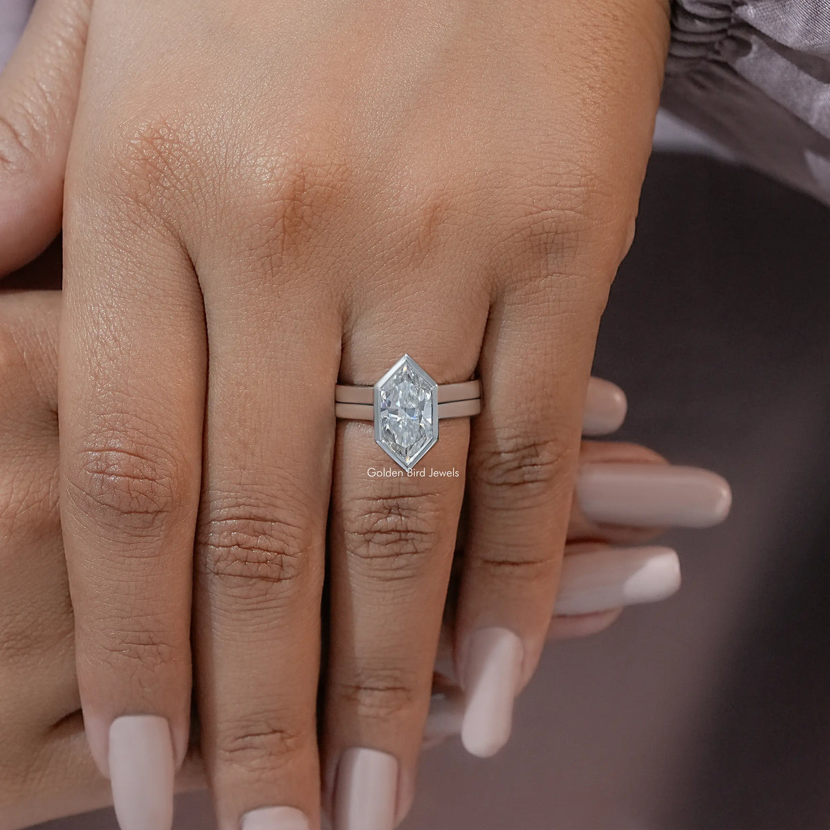 Dutch Marquise Moissanite Bezel Set Bridal Ring Set