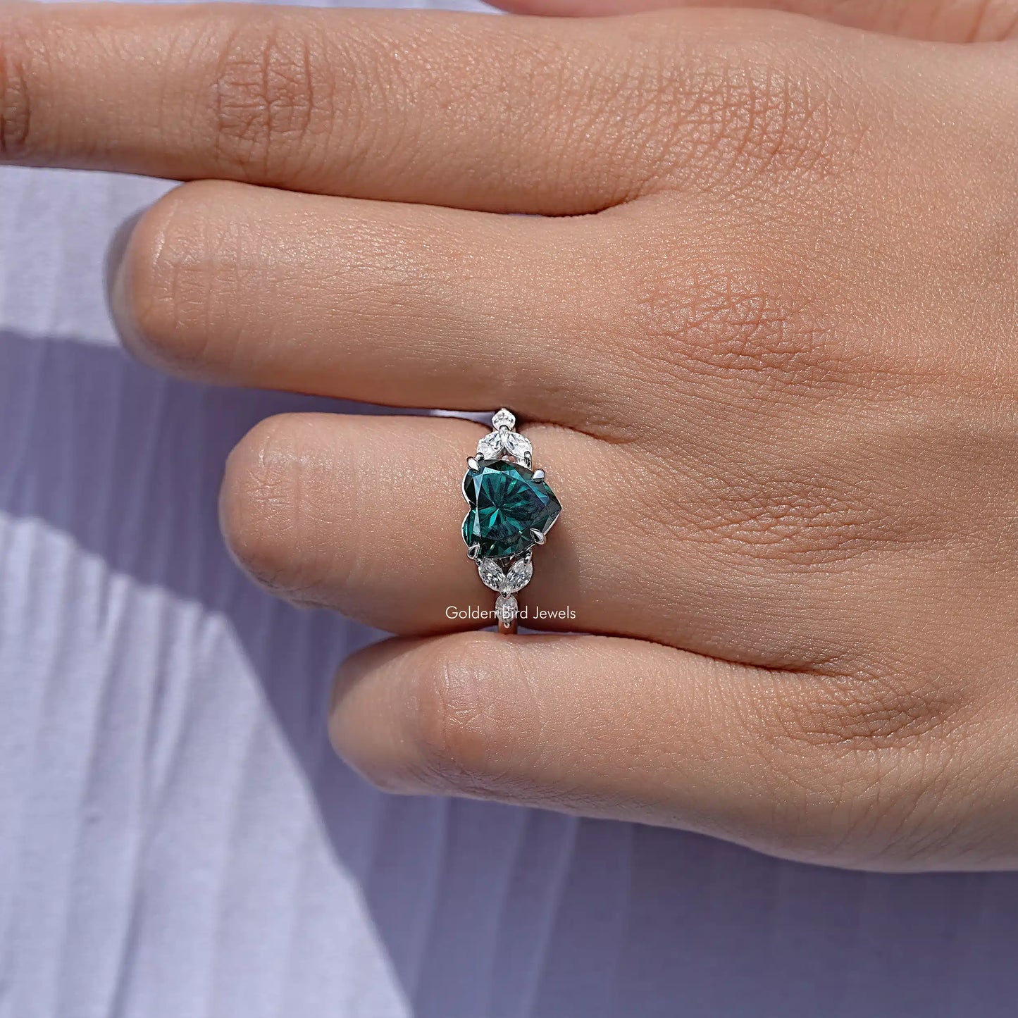 Green Heart Cut Gemstone Moissanite Wedding Ring