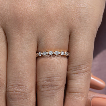Marquise And Round Lab Diamond Wedding Band