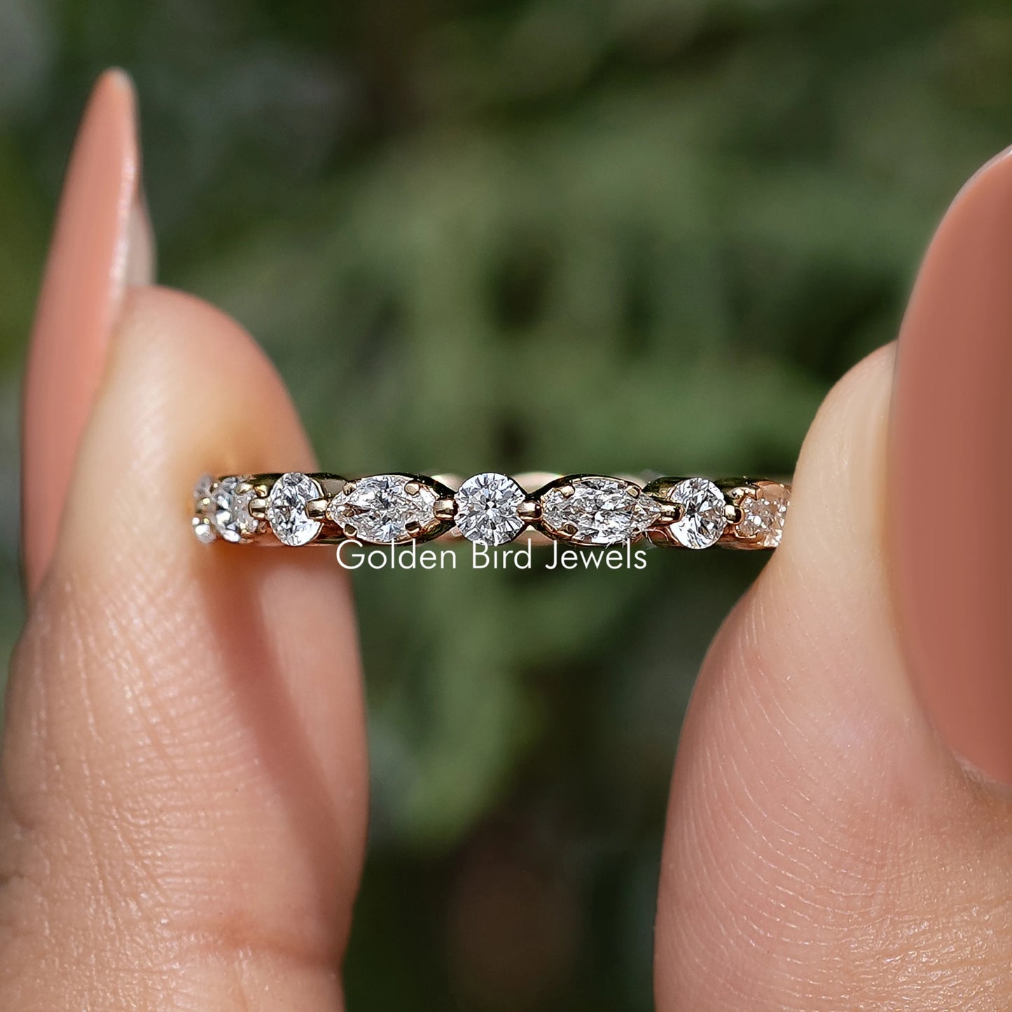 Marquise And Round Lab Diamond Wedding Band