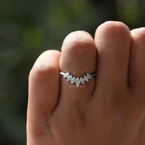 View of Marquise Cut Curved Stackable Diamond Band In White Gold