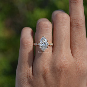 Marquise Cut Lab Diamond Accent Set Bridal Ring