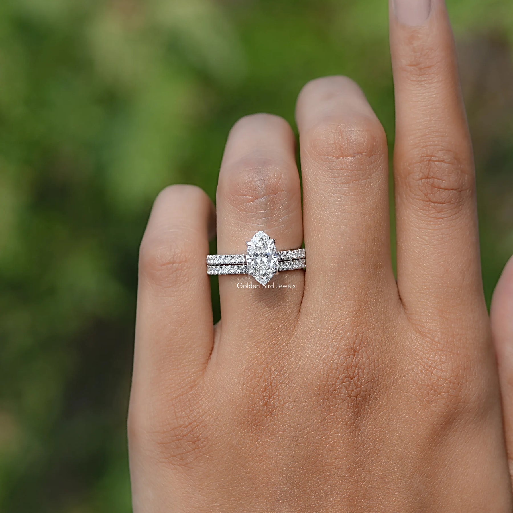 In finger front view of Lab Diamond ring