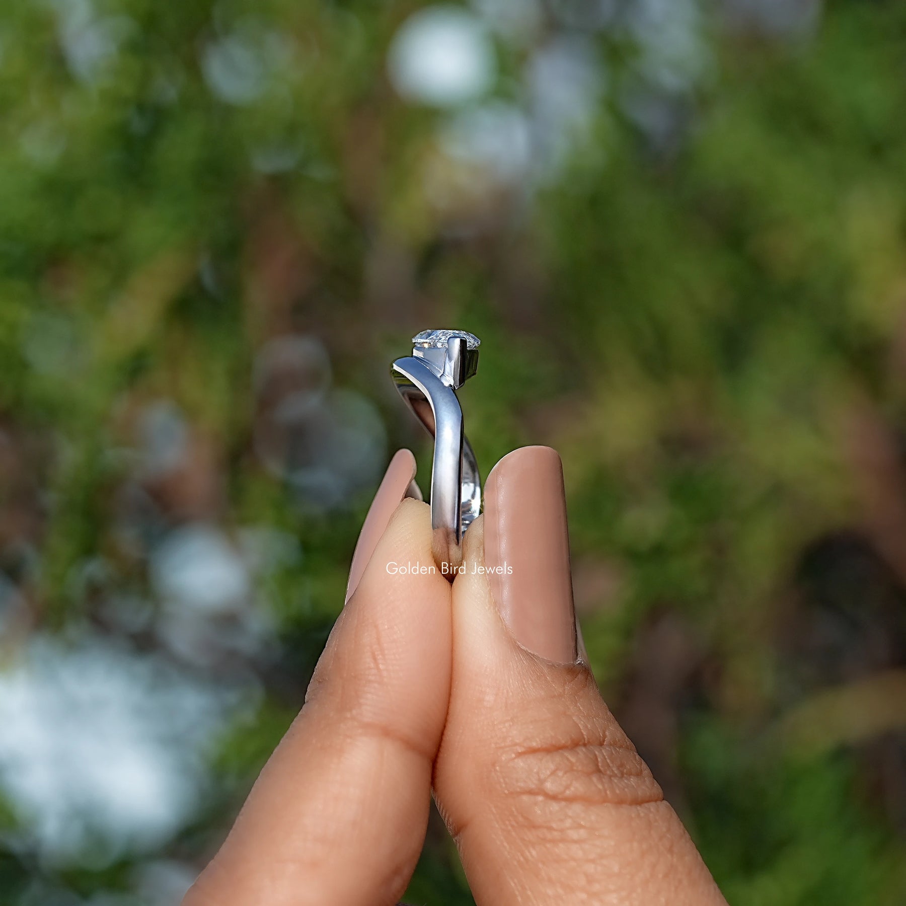 Marquise Cut Lab Diamond Curved Solitaire Ring