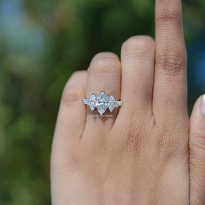 View of Marquise Cut Lab Grown Diamond Five Stone Ring In White Gold