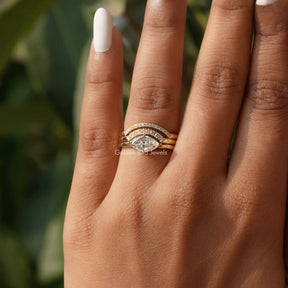 View of Marquise Cut Moissanite Bridal Ring Set In Yellow Gold