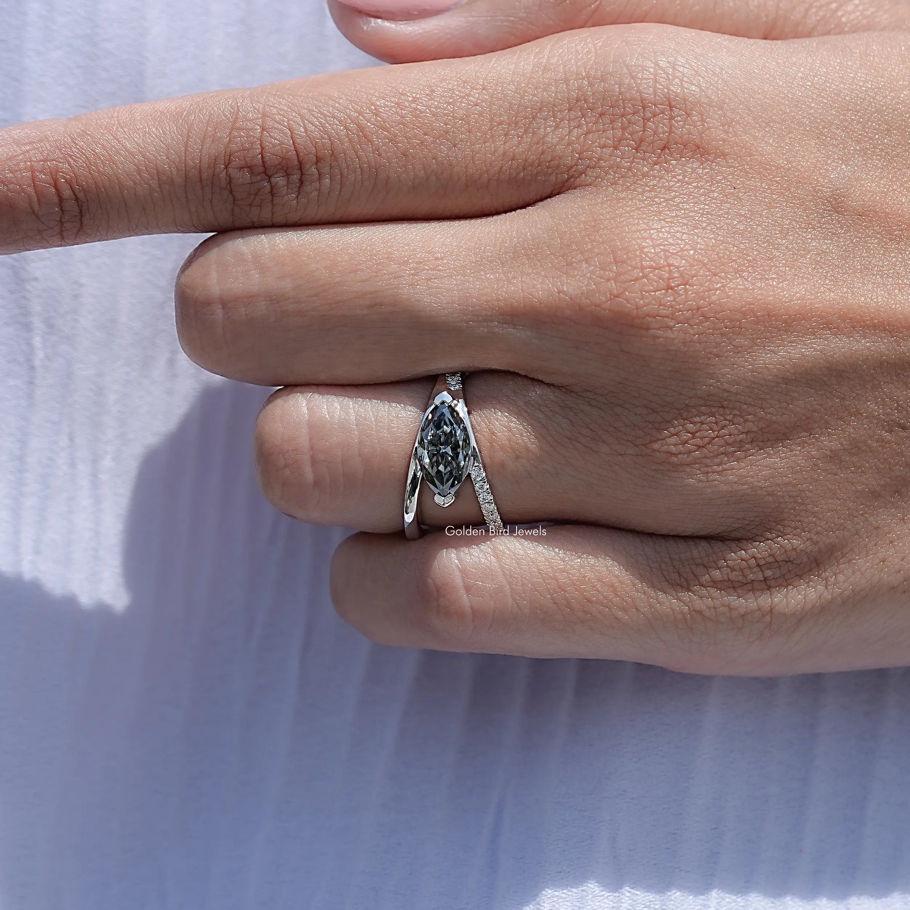 Split Shank Marquise Cut Moissanite Engagement Ring