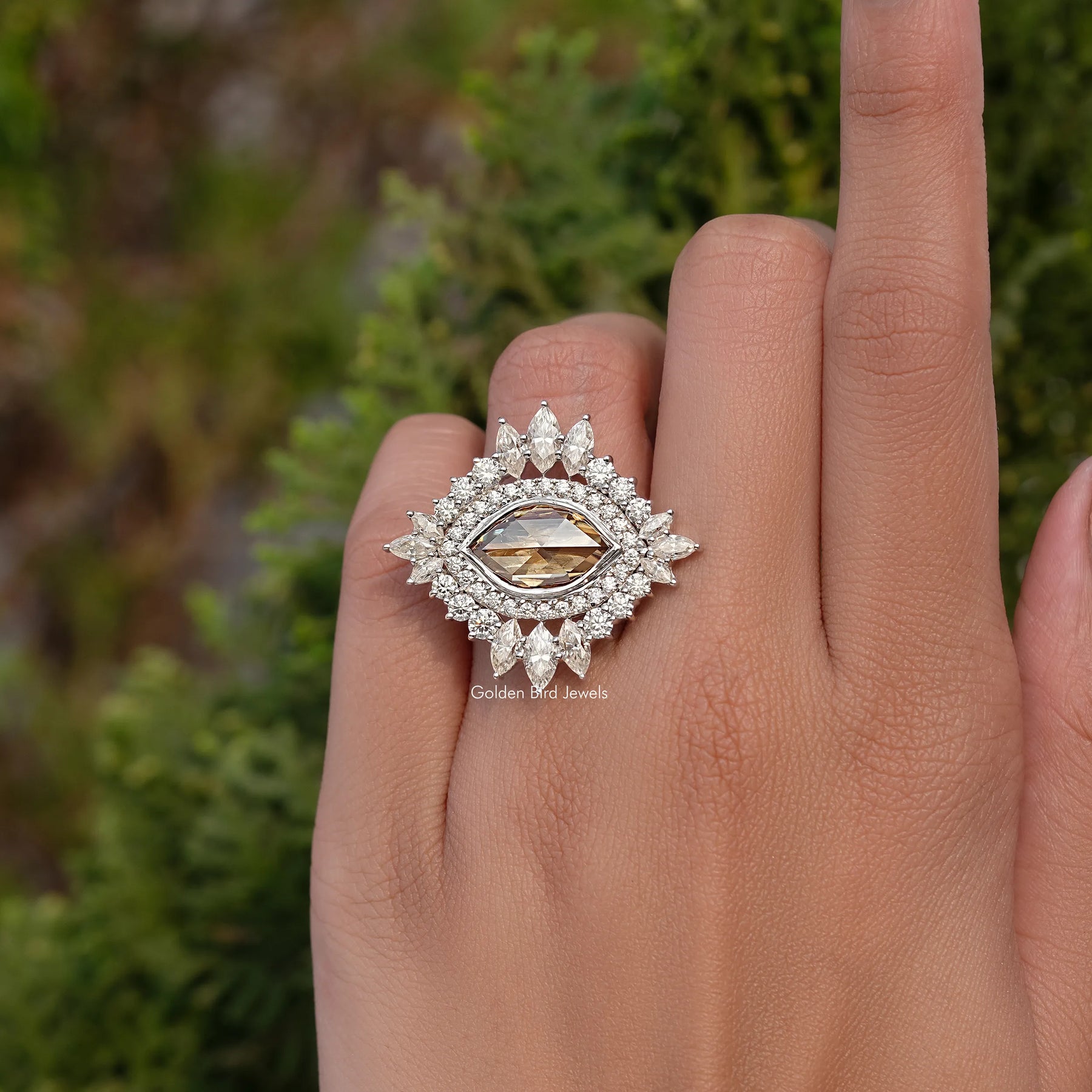 Champagne Marquise Cut Moissanite Vintage Ring