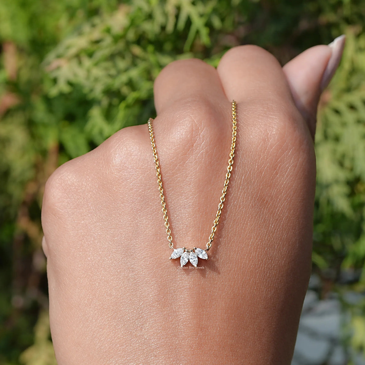 In Hand Holding the Diamond Flower Petal Minimalist Pendant