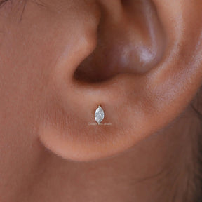 In Ear View Of Marquise Cut Diamond Cut Stud Earrings