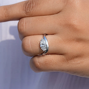 Marquise Cut Lab Diamond Curved Solitaire Ring