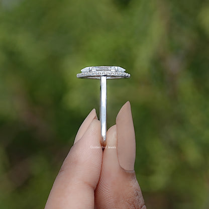 Side View Of Marquise Lab Diamond Halo Engagement Ring

