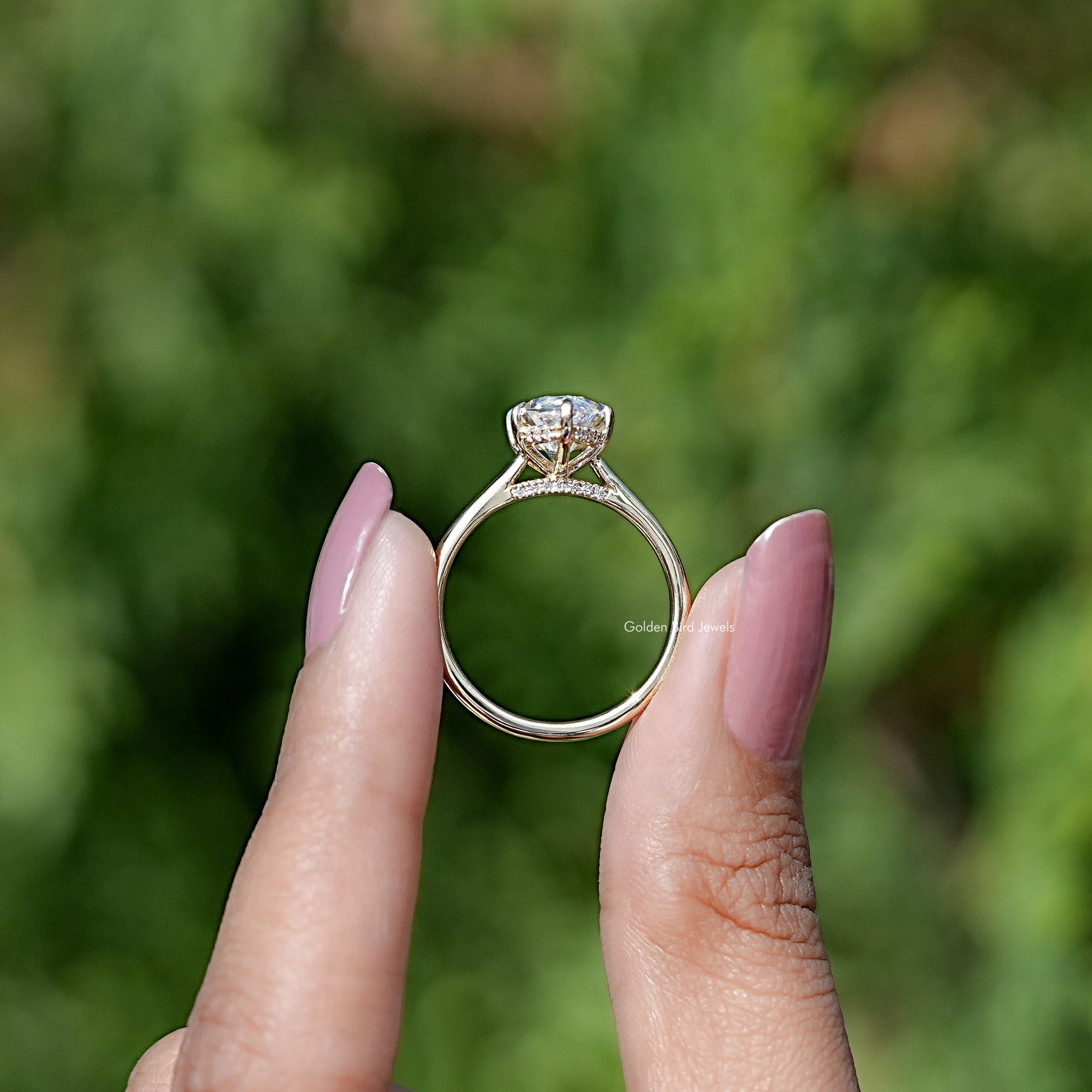 Back view of Dutch Marquise Cut ring in secure setting 