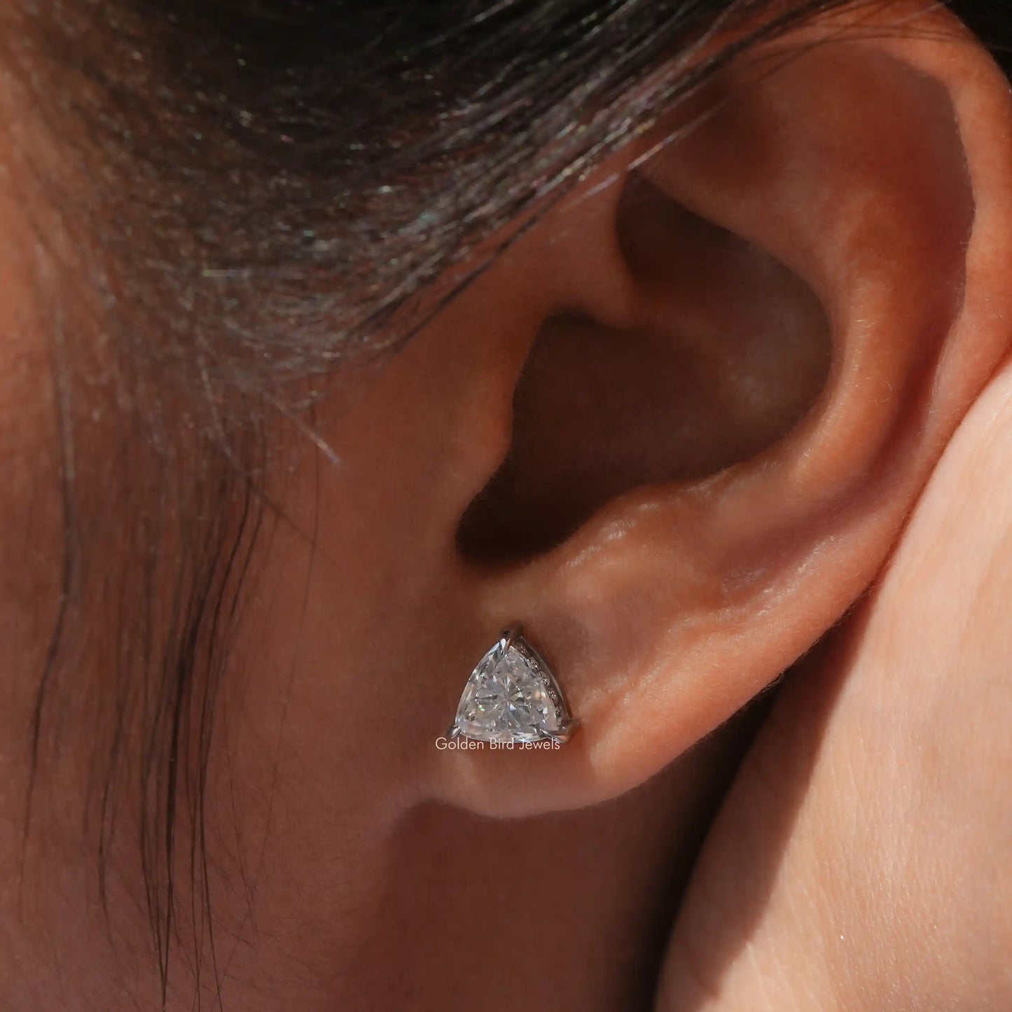 [Martini Set Trillion Cut Stud Earrings]-[Golen Bird Jewels]