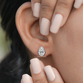 Milgrain Pear Shaped Lab Diamond Stud Earrings