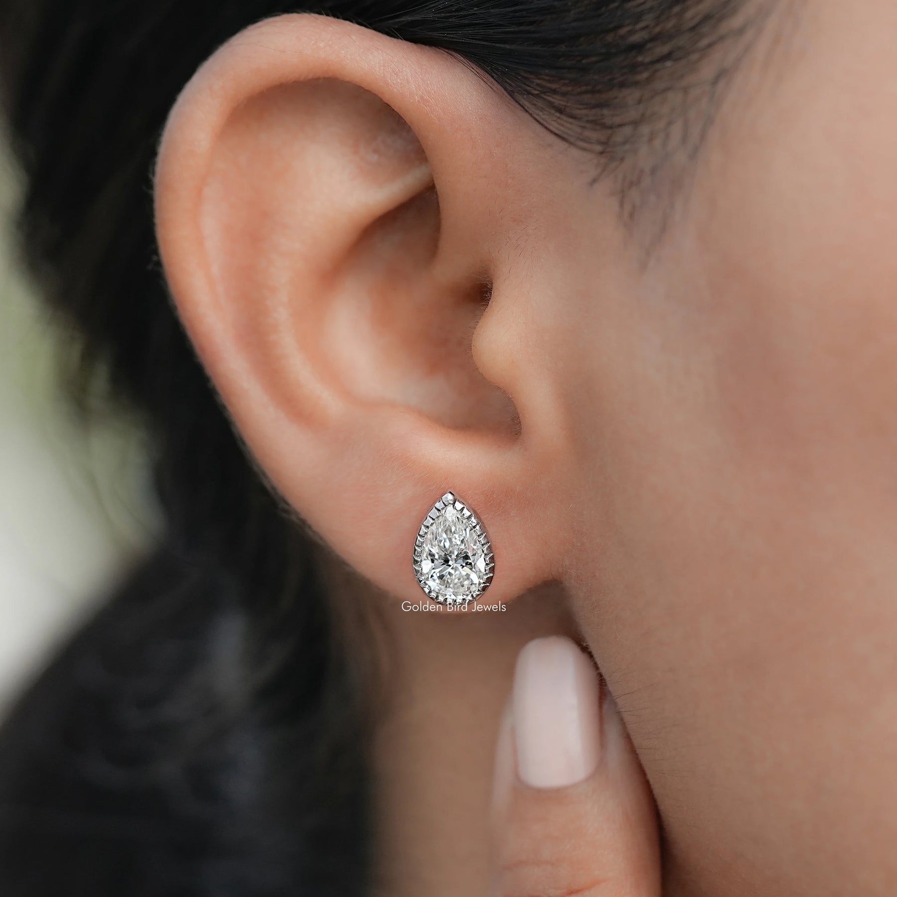 Milgrain Pear Shaped Lab Diamond Stud Earrings