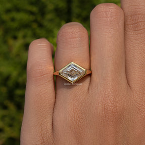 Modified Lozenge Cut Moissanite Bezel Set Solitaire Ring