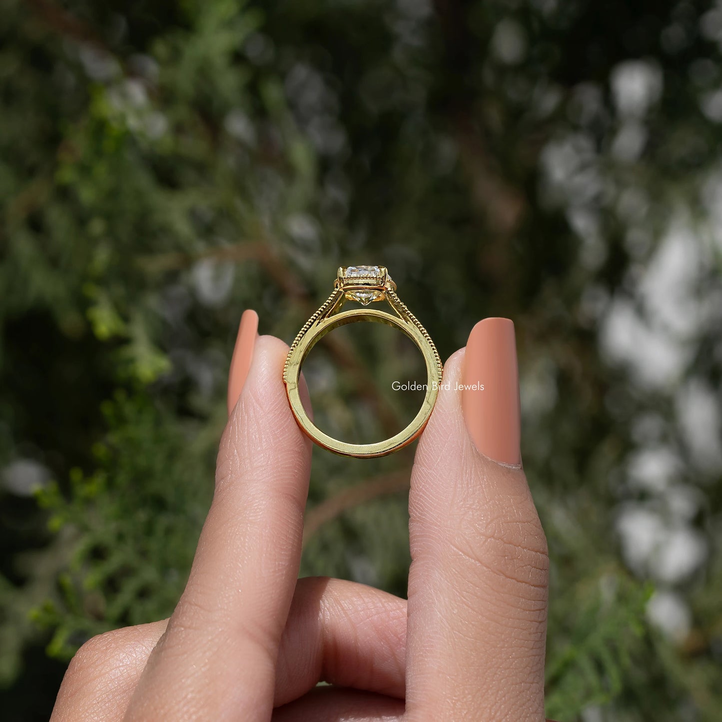 Old Mine Cushion Cut Moissanite Diamond Accent Ring
