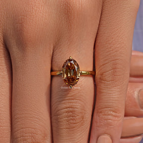 Champagne Old Mine Oval Cut Moissanite Solitaire Ring