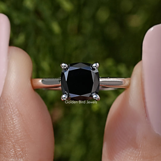 Black Cushion Moissanite Gemstone Solitaire Ring
