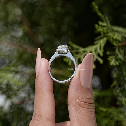 Cushion Cut Diamond Moissanite Accent Ring