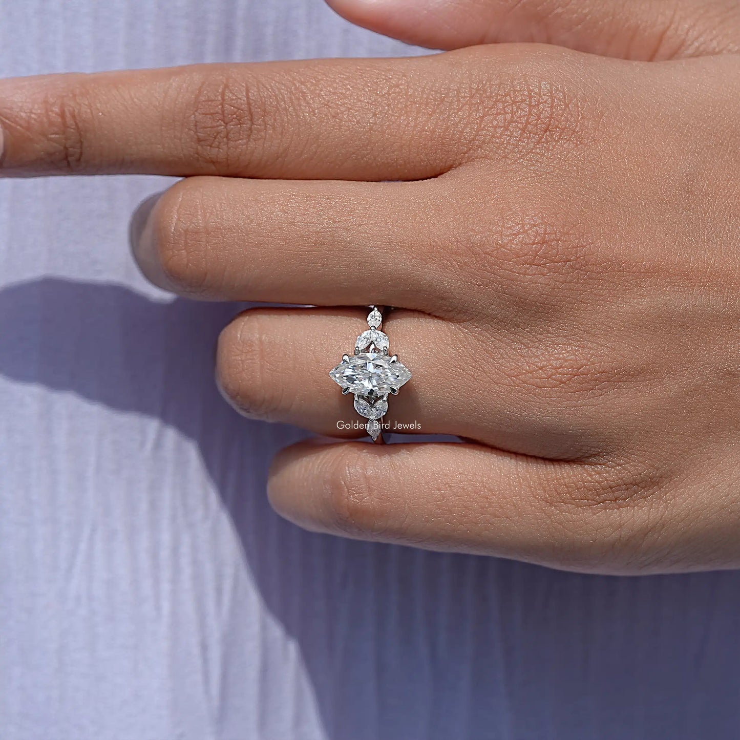 Marquise Cut Moissanite Diamond Leaves Ring