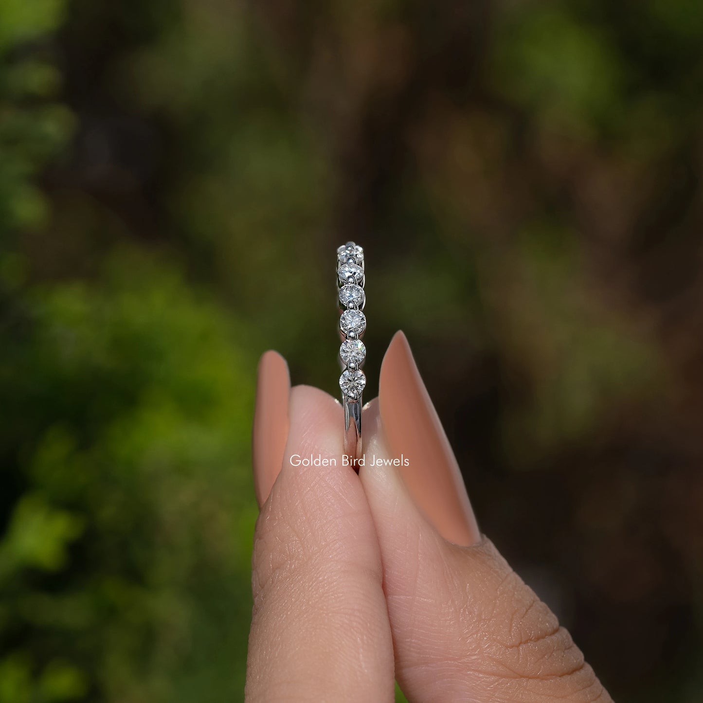 Round Cut Moissanite Diamond Half Eternity Band
