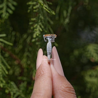Pear Moissanite Gemstone Twisted Shank Accent Ring