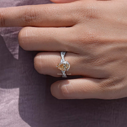 Pear Moissanite Gemstone Twisted Shank Accent Ring