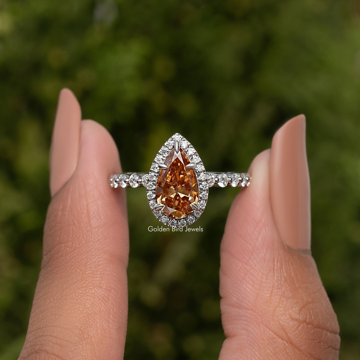 Moissanite Old Mine Pear Cut Halo Set Engagement Ring