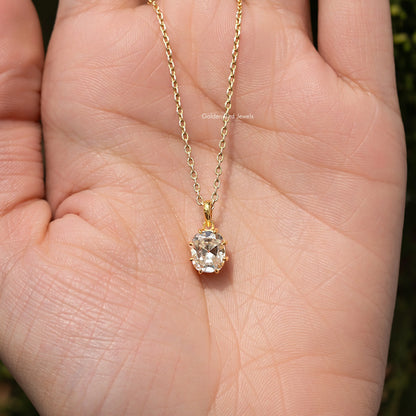 Close View Of Old Mine Cushion Moissanite Pendant in Secure Setting 