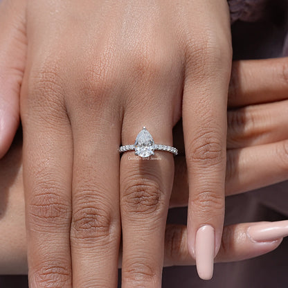 Pear Cut Moissanite Solitaire Accent Wedding Ring