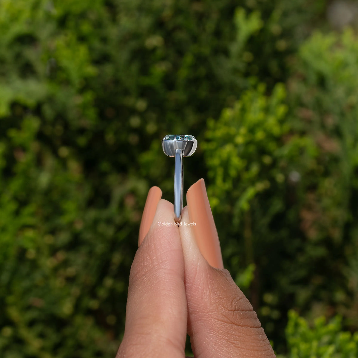 Blue Old Mine Oval Moissanite Solitaire Ring