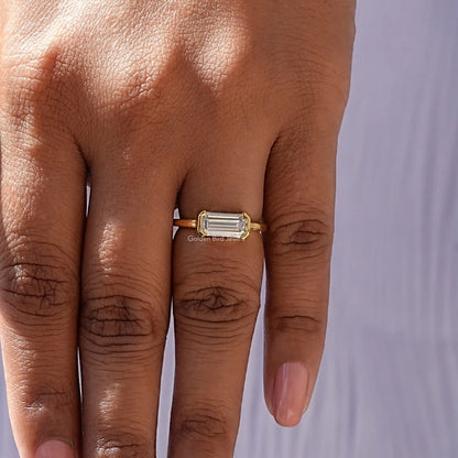 Emerald Cut Moissanite East West Set Solitaire Ring
