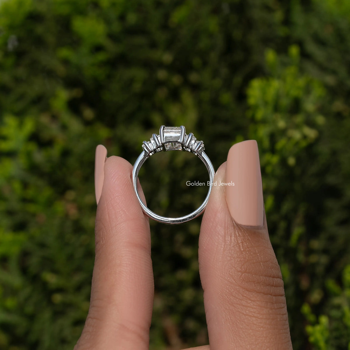 Emerald Cut Moissanite Split Shank Five Stone Ring