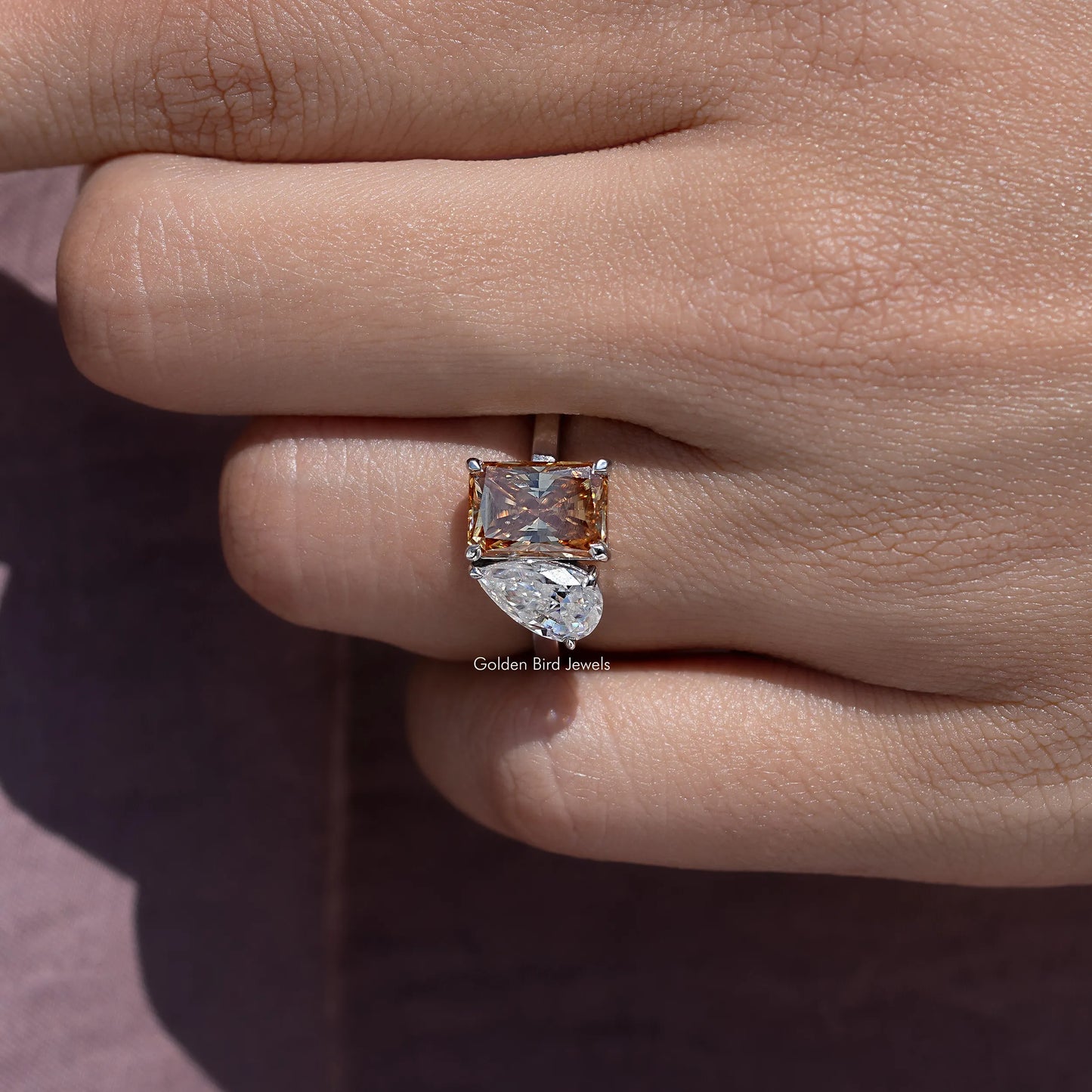 Pear Radiant Fancy Colored Moissanite Toi Et Moi Ring