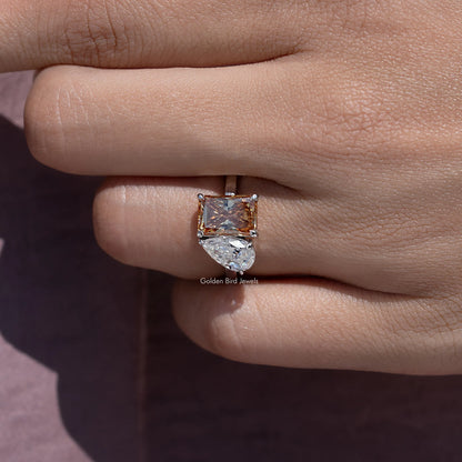 Pear Radiant Fancy Colored Moissanite Toi Et Moi Ring