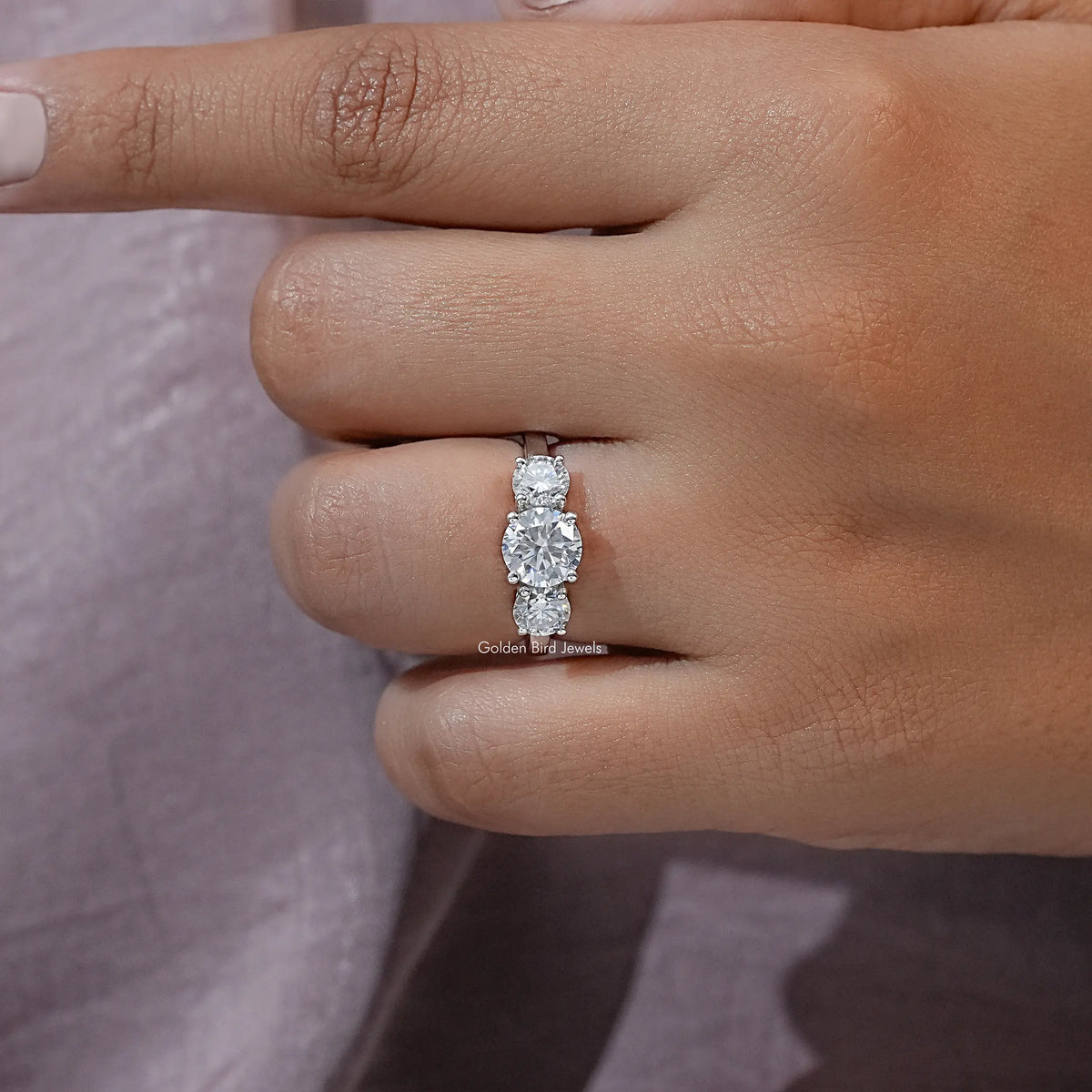 Round Cut Moissanite Three Stone Ring
