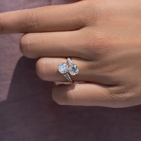 2 stone Old Mine Cushion Bypass Engagement Ring