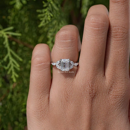 Emerald Cut Moissanite Diamond Wedding Ring