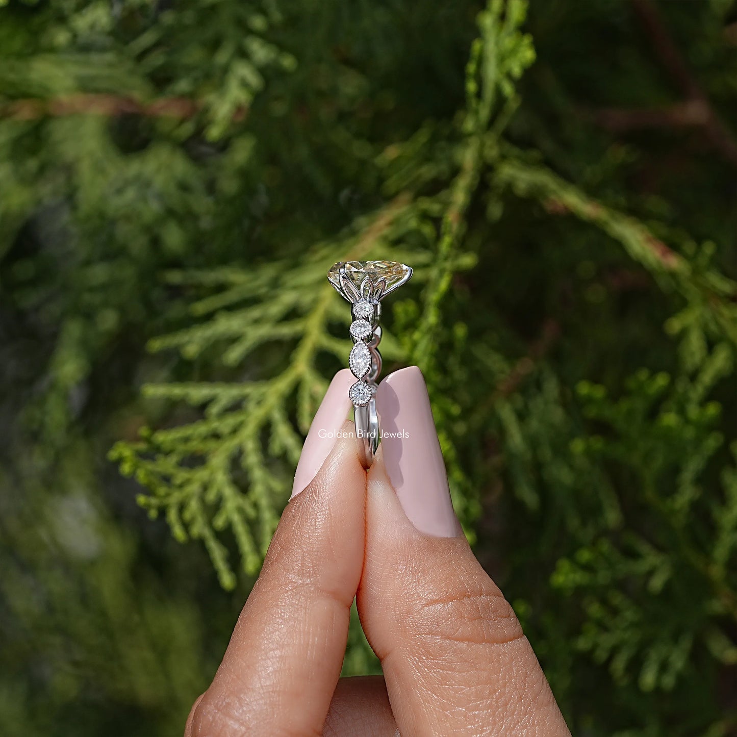 Yellow Pear Cut Moissanite Gemstone Engagement Ring