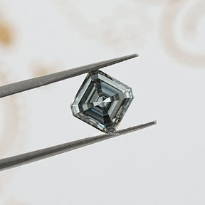 tweezers  View of Gray Asscher Cut Moissanite Gem