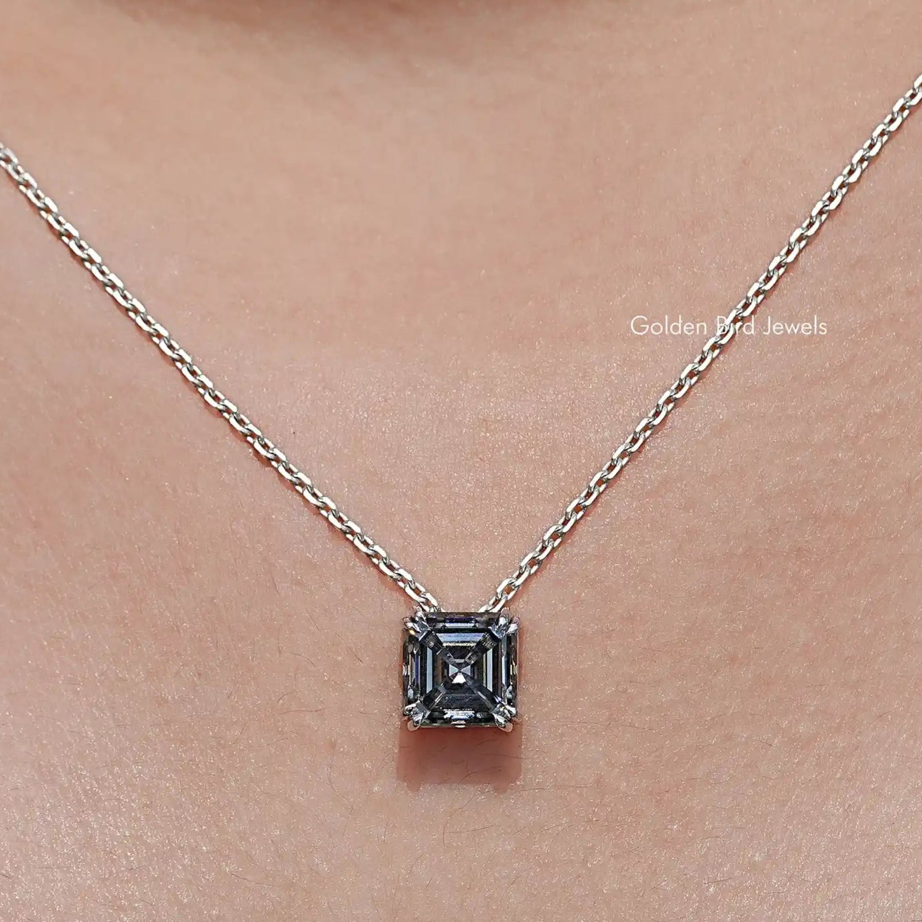 Gray Asscher Moissanite Solitaire Pendant