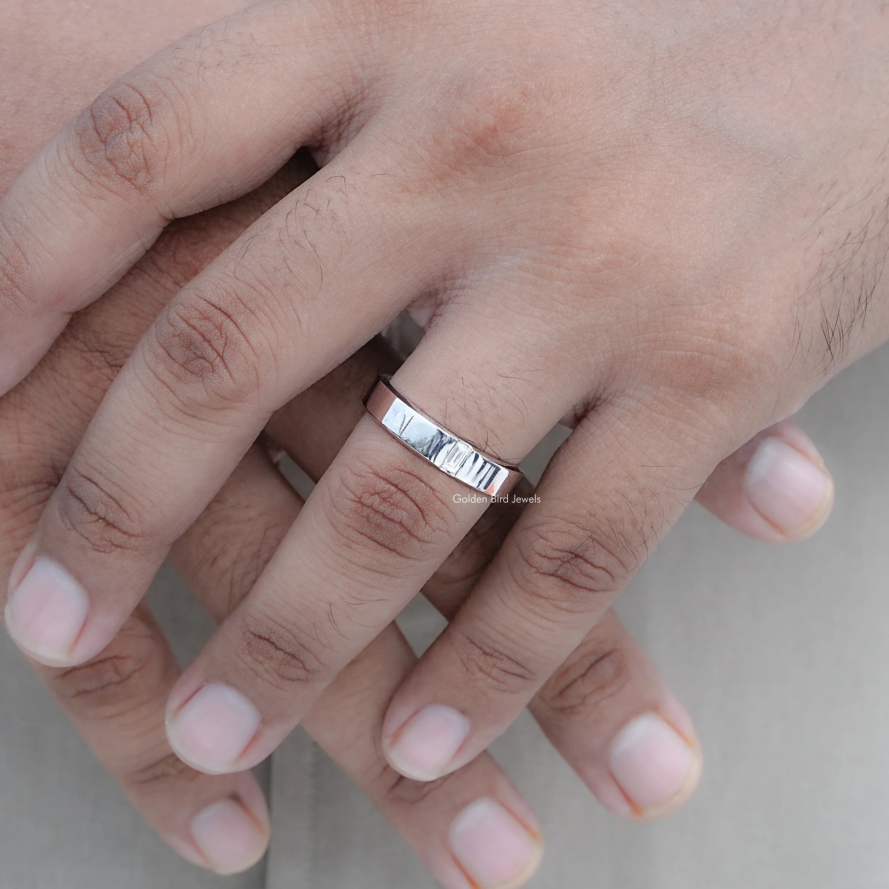 Close view of Baguette Cut Moissanite Solitaire Ring